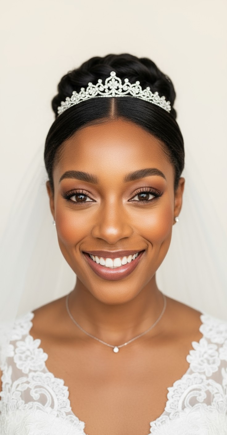 After Bridal Updo With Tiara And Veil